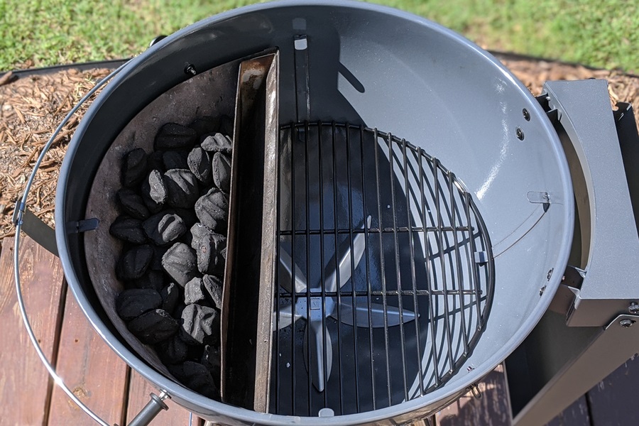 SNS Kettle BBQ with the additional Slow N Sear addon Accessory charcoal Basket